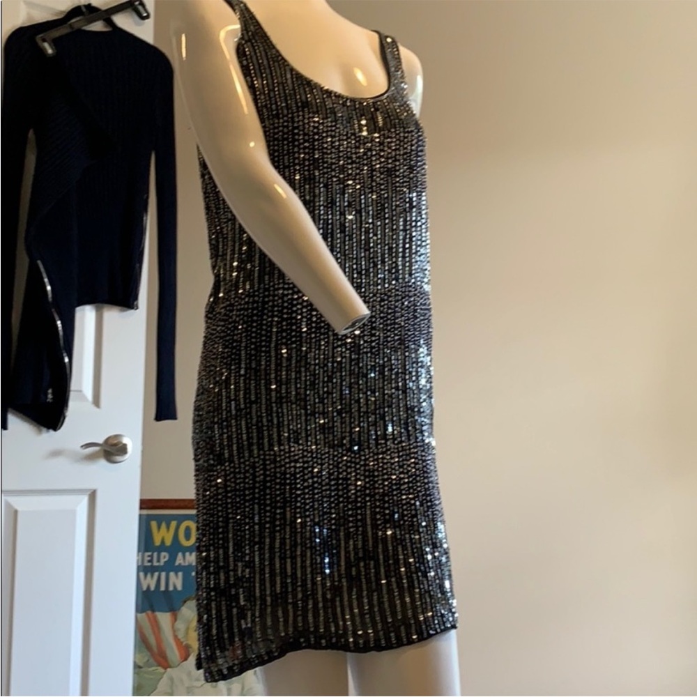 Haute Hippie Silk Sequin Beaded Dress M NWT Navy Blue Flapper Shift Cockail - Picture 3 of 15
